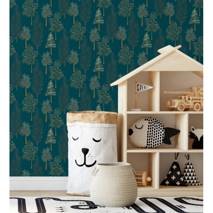 Papel pintado bosque de árboles fondo azul - Borneo Trees 128702