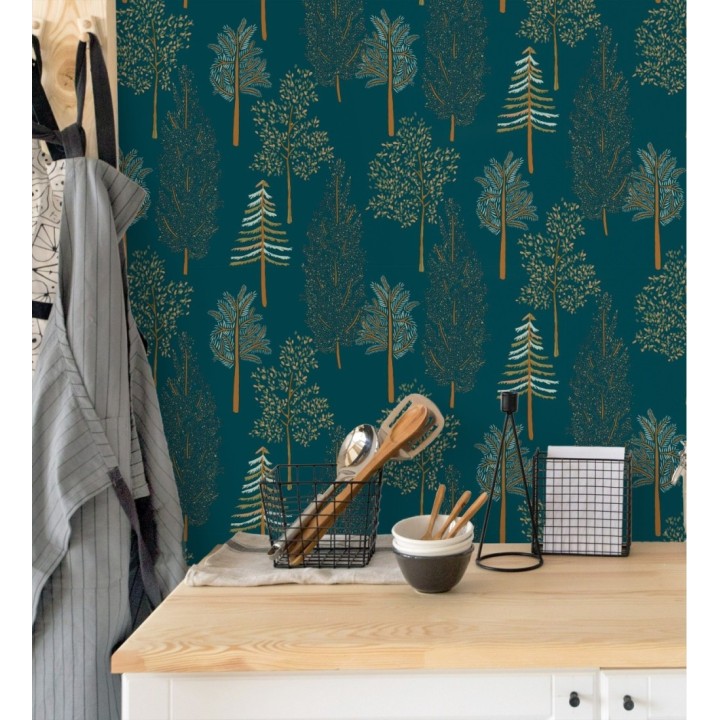 Papel pintado bosque de árboles fondo azul - Borneo Trees 128702