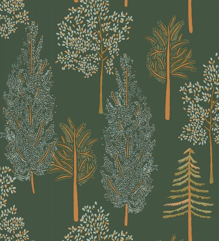 Papel pintado bosque de árboles fondo verde oscuro - Borneo Trees 128703