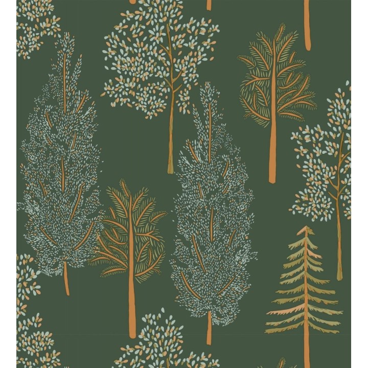 Papel pintado bosque de árboles fondo verde oscuro - Borneo Trees 128703