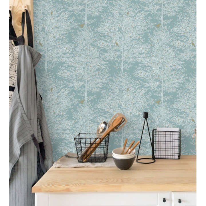 Papel pintado de árboles difuminados tonos azul grisáceo - Hyland Trees 128707