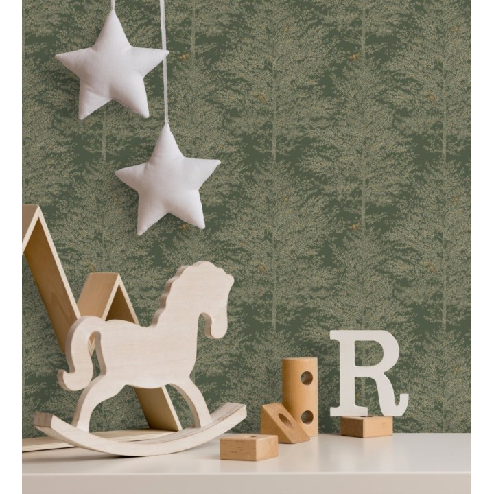 Papel pintado de árboles difuminados tonos verdes - Hyland Trees 128708