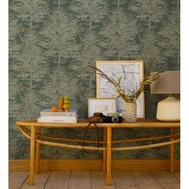 Papel pintado de árboles difuminados tonos verdes - Hyland Trees 128708