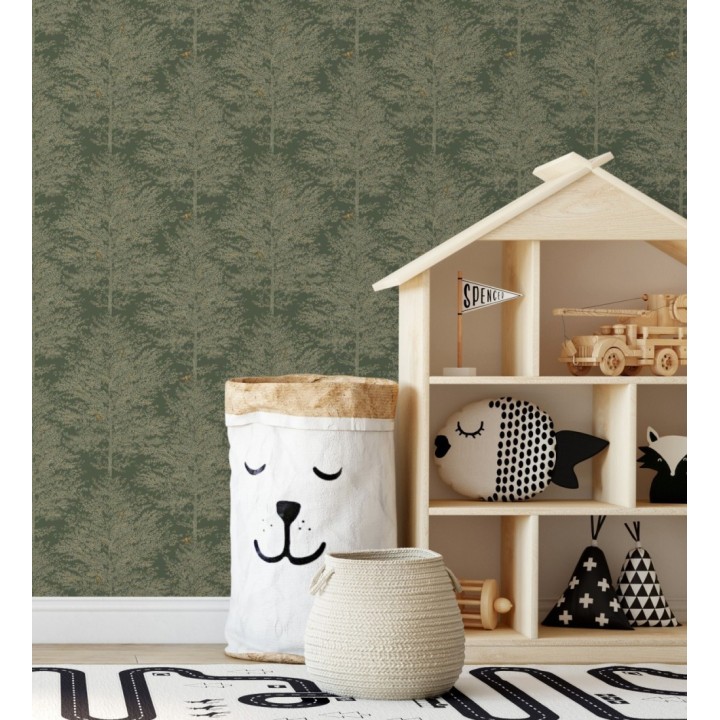 Papel pintado de árboles difuminados tonos verdes - Hyland Trees 128708