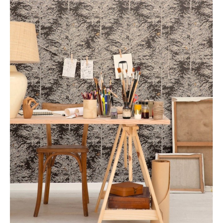 Papel pintado de árboles difuminados tonos oscuros - Hyland Trees 128709