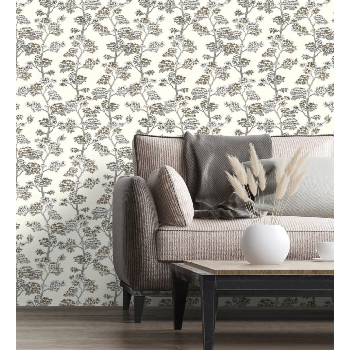 Papel pintado de hojas africanas fondo blanco - Niara 128710