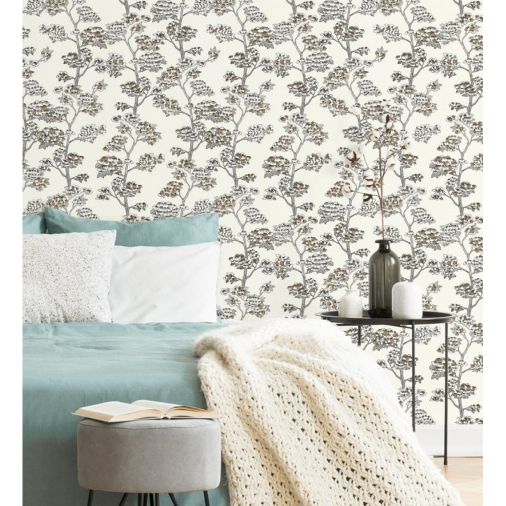 Papel pintado de hojas africanas fondo blanco - Niara 128710