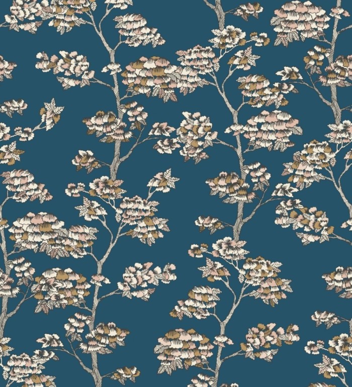 Papel pintado de hojas africanas fondo azul - Niara 128711