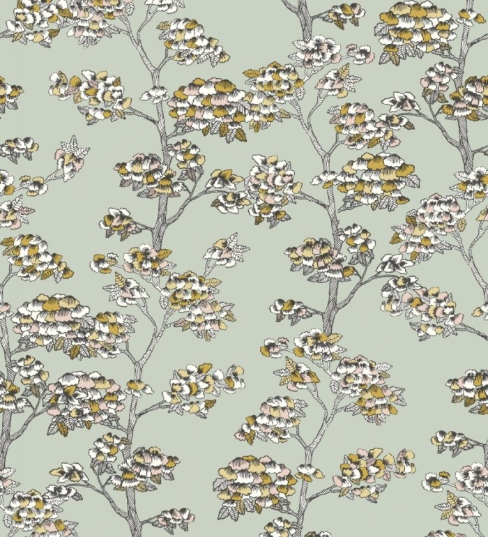 Papel pintado de hojas africanas fondo verde claro - Niara 128712