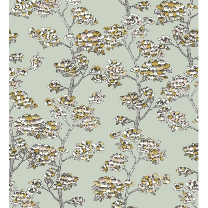 Papel pintado de hojas africanas fondo verde claro - Niara 128712