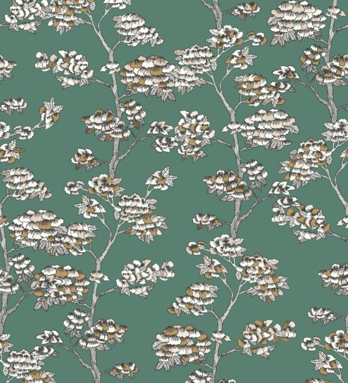 Papel pintado de hojas africanas fondo verde - Niara 128713