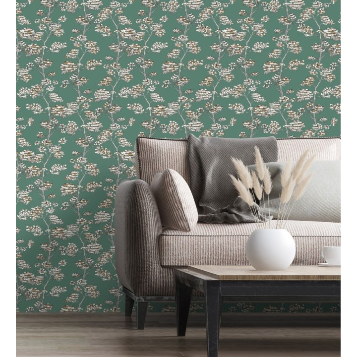 Papel pintado de hojas africanas fondo verde - Niara 128713