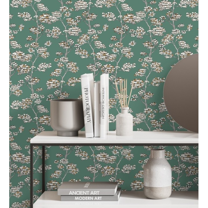 Papel pintado de hojas africanas fondo verde - Niara 128713