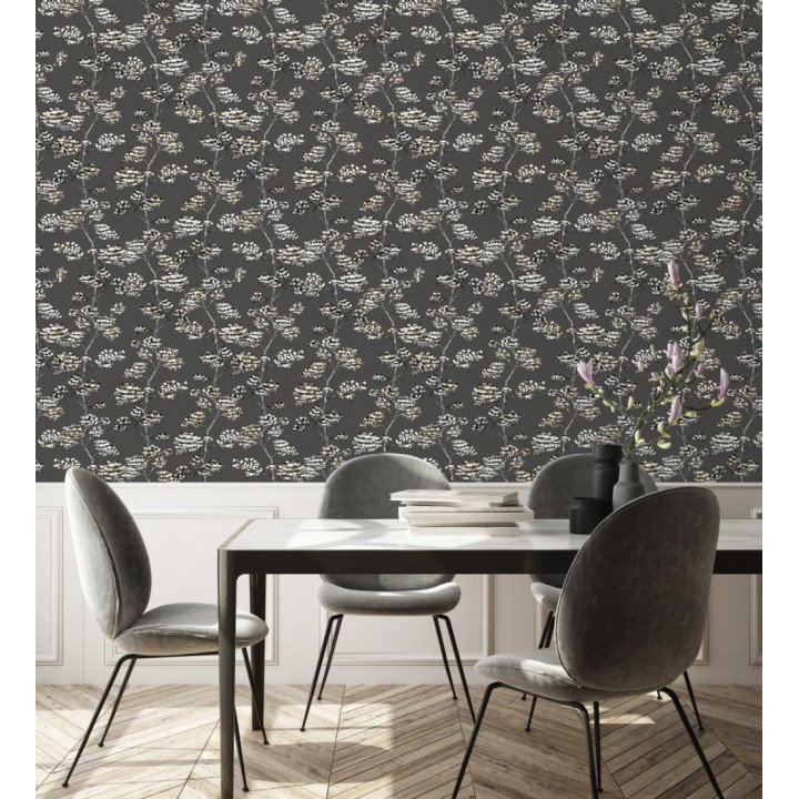 Papel pintado de hojas africanas fondo negro - Niara 128714