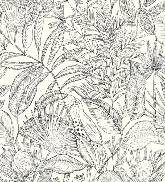 Papel pintado de hojas y tucanes fondo blanco - Nueva Guinea 128720