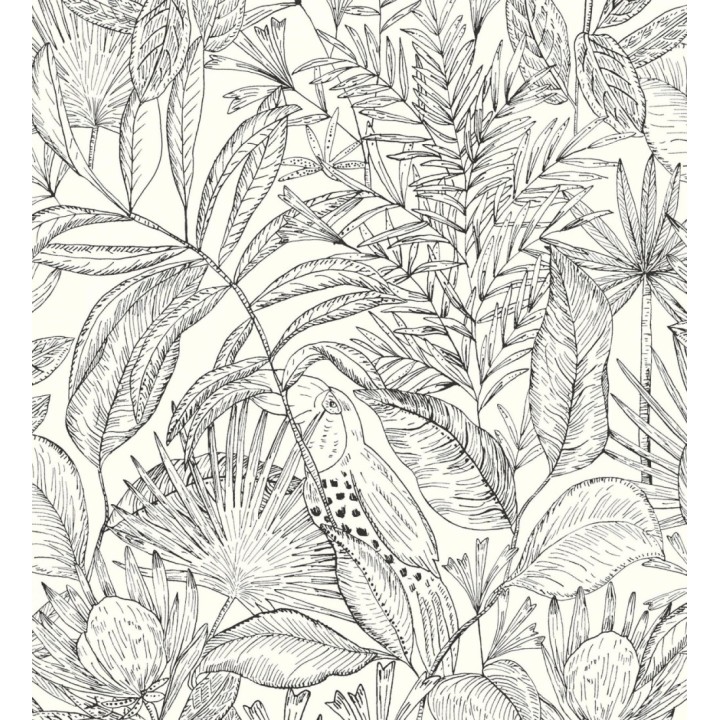 Papel pintado de hojas y tucanes fondo blanco - Nueva Guinea 128720
