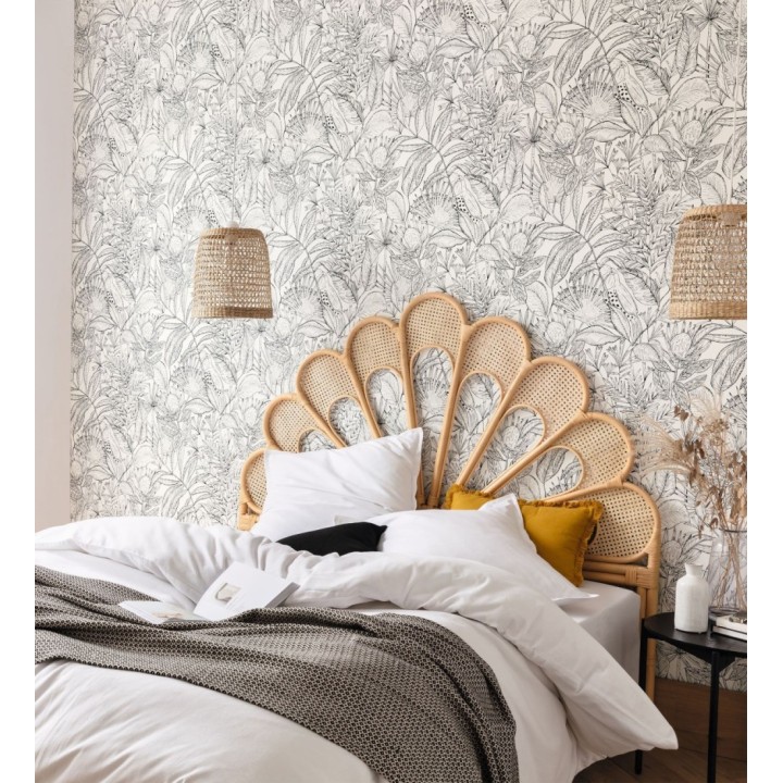 Papel pintado de hojas y tucanes fondo blanco - Nueva Guinea 128720