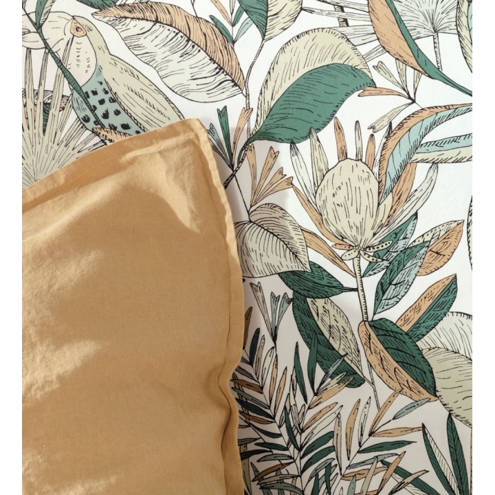 Papel pintado de hojas y tucanes tonos verdes - Nueva Guinea 128725