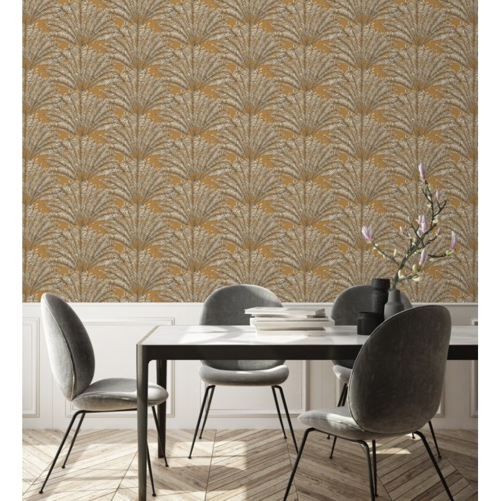 Papel pintado hojas de palmera fondo ocre - Johari 128728