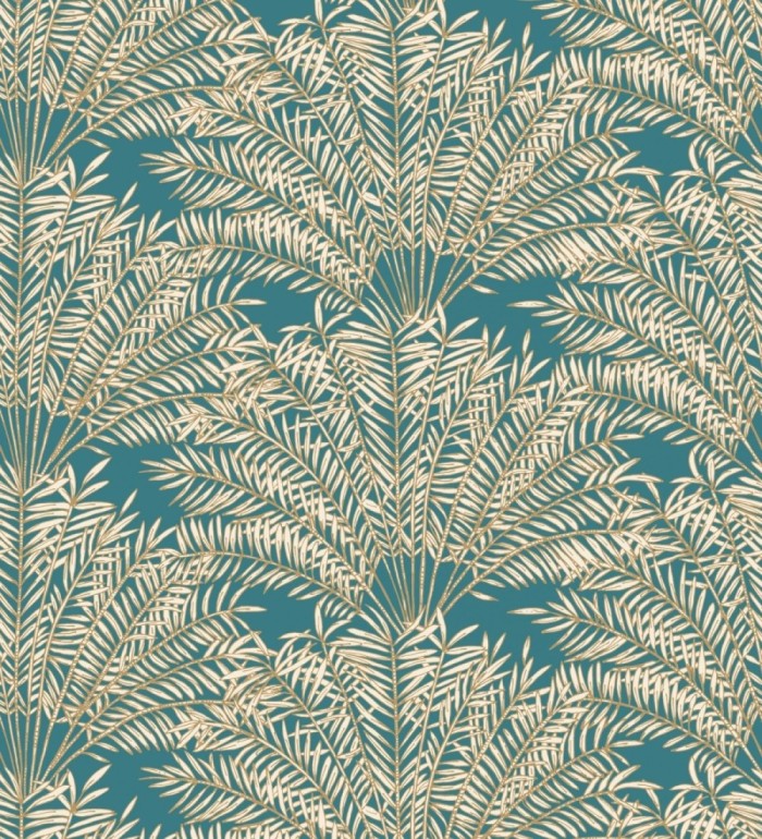 Papel pintado hojas de palmera fondo turquesa - Johari 128729