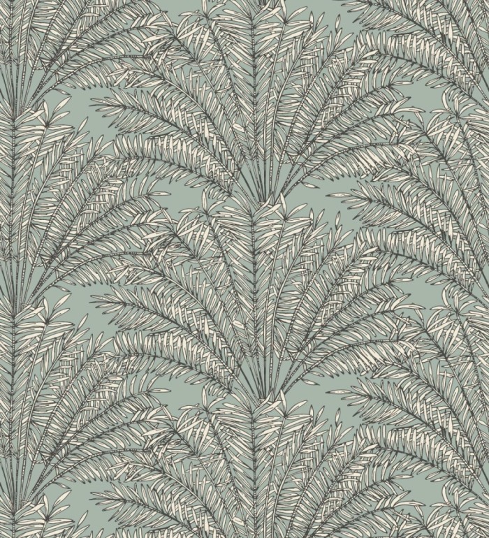 Papel pintado hojas de palmera fondo verde agua - Johari 128730