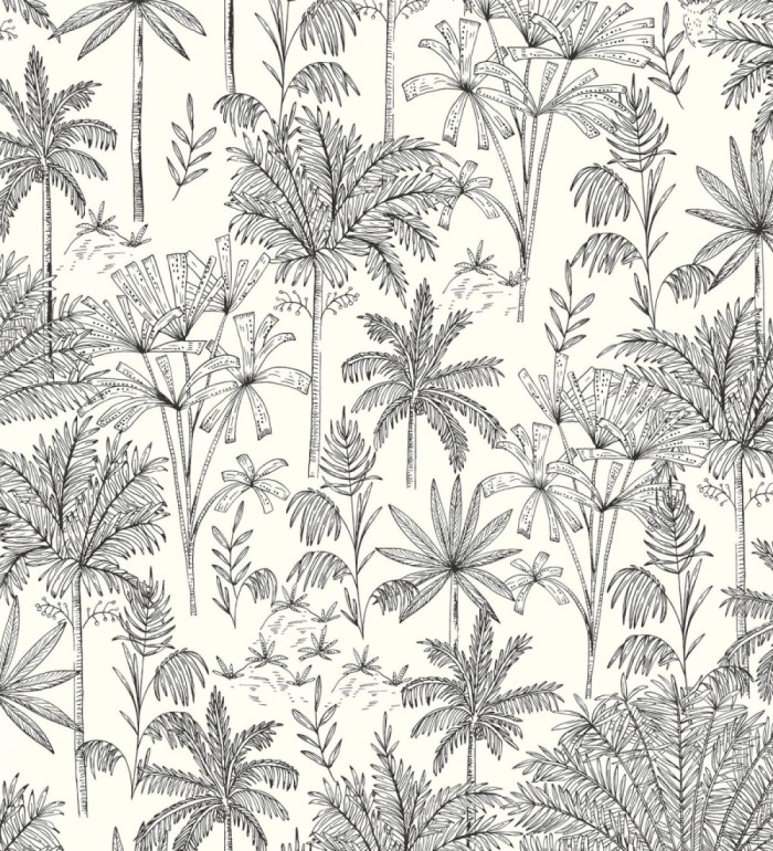 Papel pintado de palmeras fondo blanco - Kesia 128731