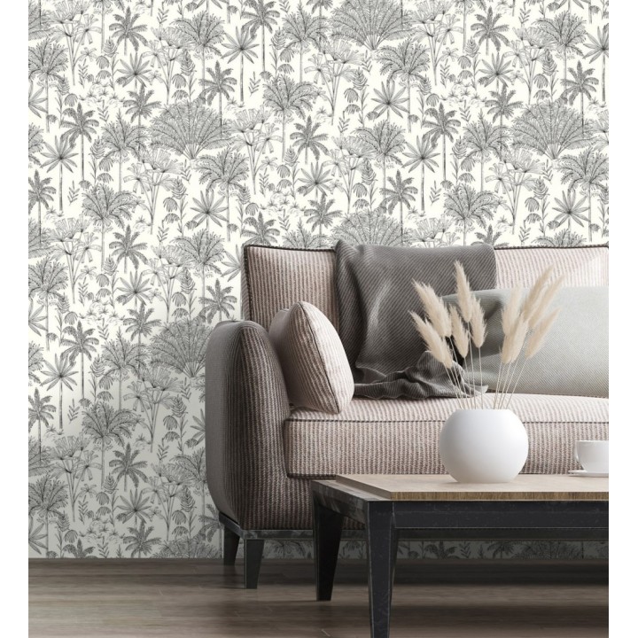Papel pintado de palmeras fondo blanco - Kesia 128731