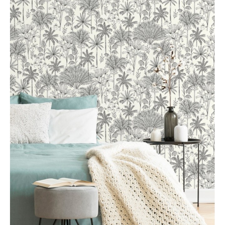Papel pintado de palmeras fondo blanco - Kesia 128731