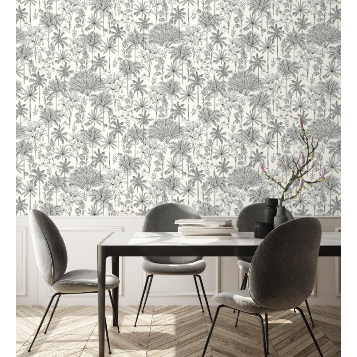 Papel pintado de palmeras fondo blanco - Kesia 128731