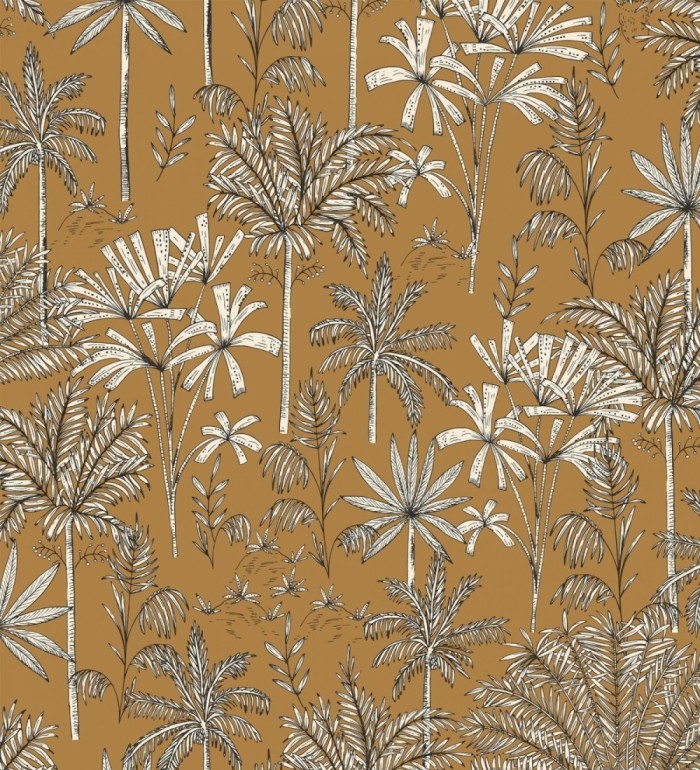 Papel pintado de palmeras fondo ocre - Kesia 128732