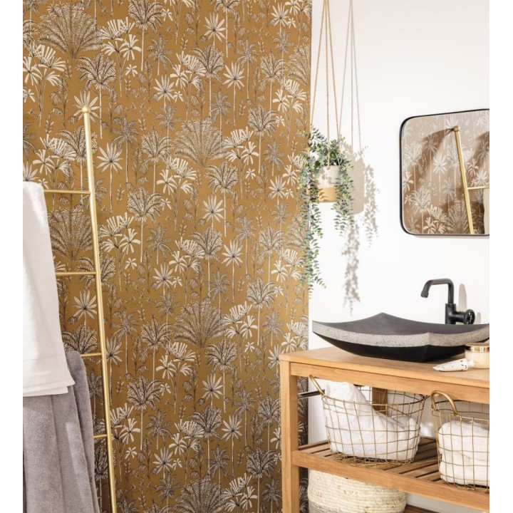 Papel pintado de palmeras fondo ocre - Kesia 128732