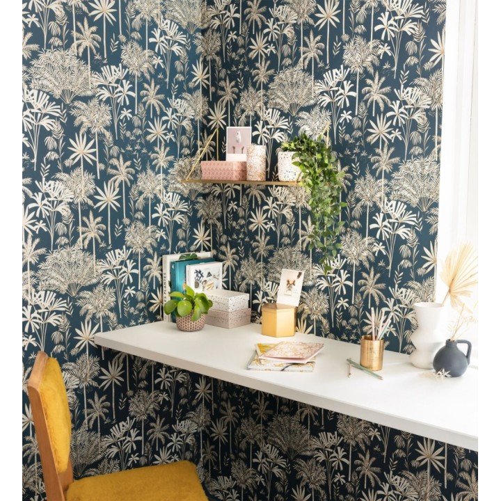 Papel pintado de palmeras fondo azul - Kesia 128733