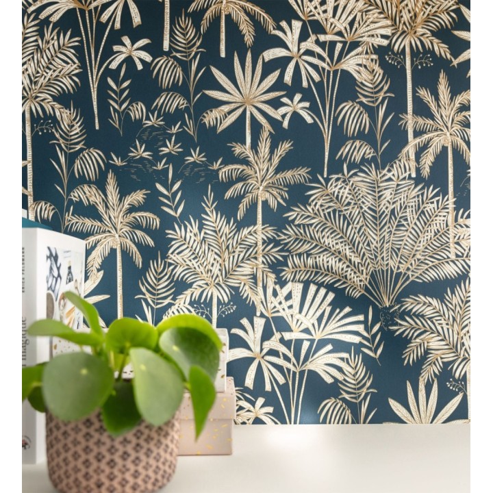Papel pintado de palmeras fondo azul - Kesia 128733