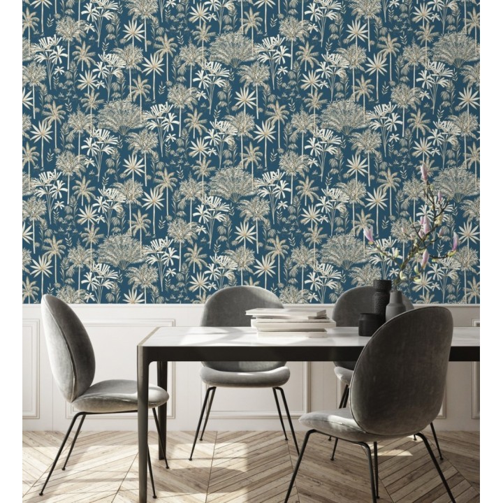Papel pintado de palmeras fondo azul - Kesia 128733