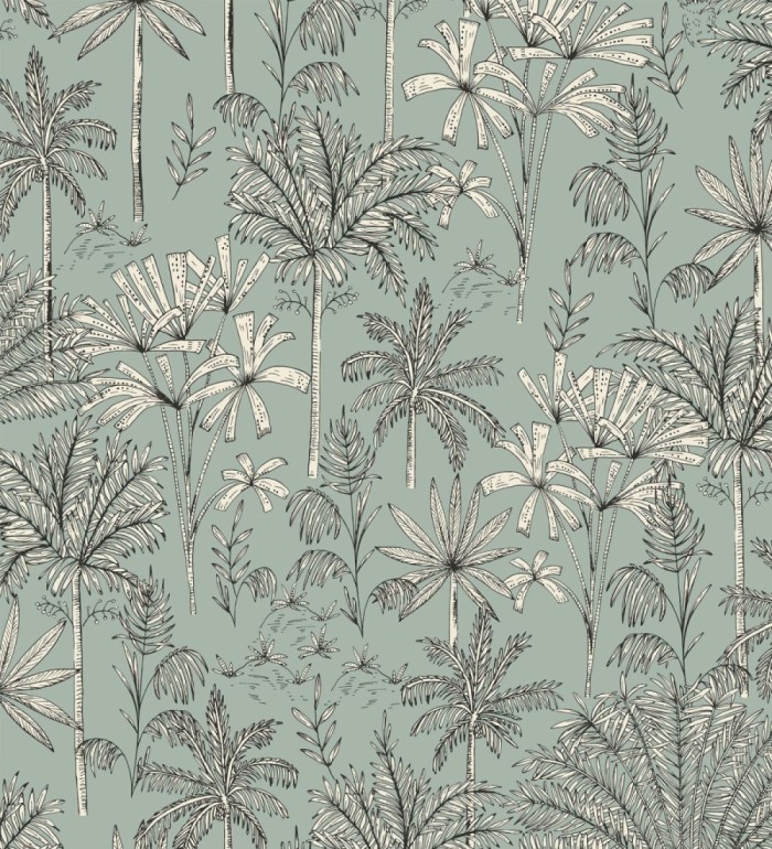 Papel pintado palmeras fondo verde agua - Kesia 128734