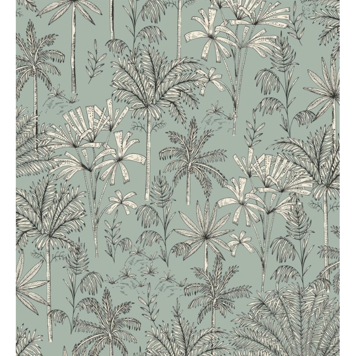 Papel pintado palmeras fondo verde agua - Kesia 128734