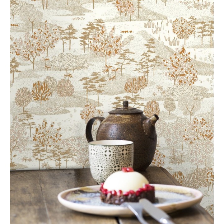 Papel pintado paisaje de árboles color beige - Bisantore 128735