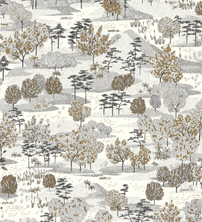 Papel pintado paisaje de árboles color topo  - Bisantore 128736