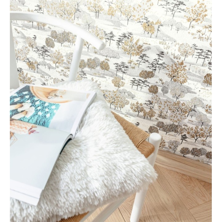 Papel pintado paisaje de árboles color topo  - Bisantore 128736