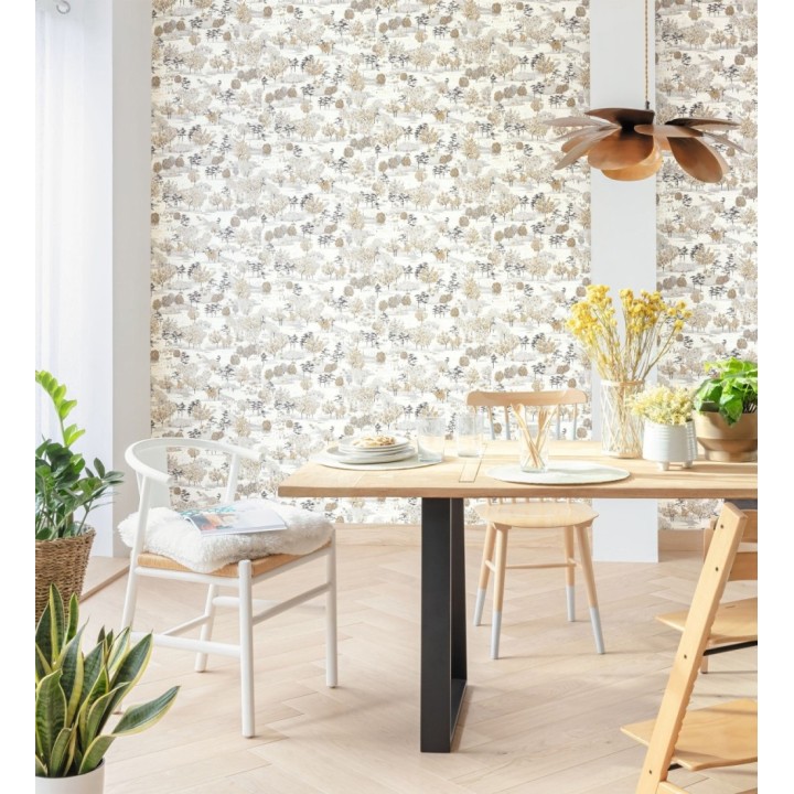 Papel pintado paisaje de árboles color topo  - Bisantore 128736