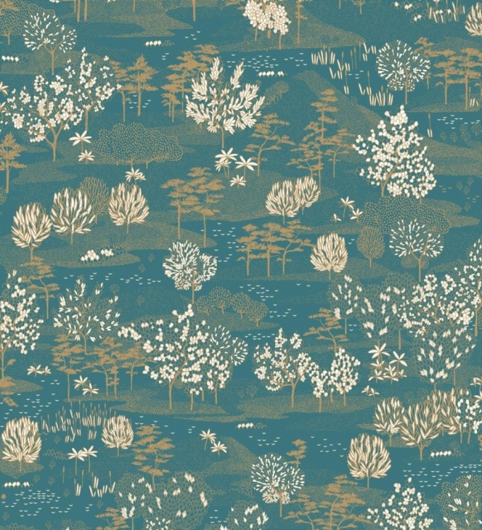 Papel pintado paisaje de árboles color turquesa - Bisantore 128737