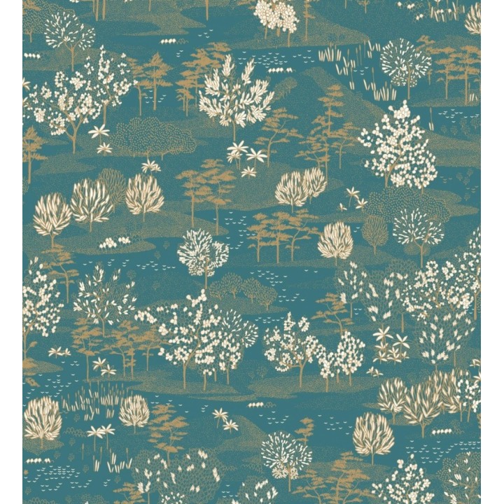 Papel pintado paisaje de árboles color turquesa - Bisantore 128737