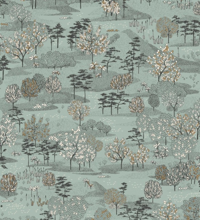 Papel pintado paisaje de árboles color verde agua - Bisantore 128738