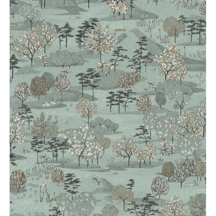 Papel pintado paisaje de árboles color verde agua - Bisantore 128738