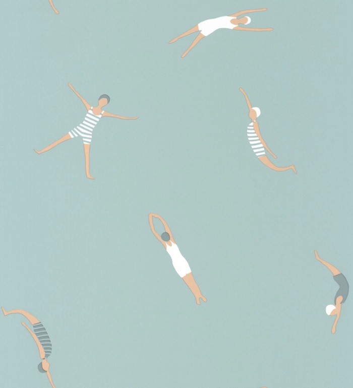 Papel pintado de nadadoras fondo azul piscina - Ninette 128743