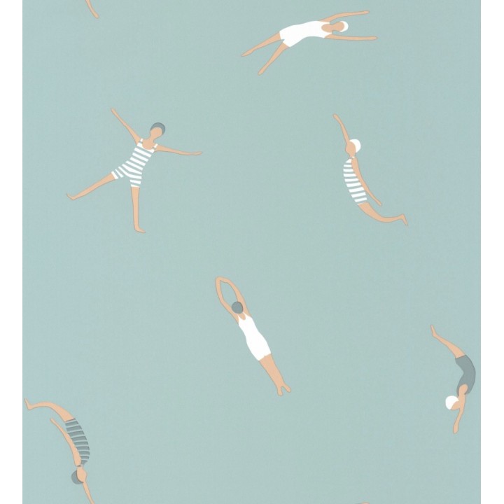 Papel pintado de nadadoras fondo azul piscina - Ninette 128743