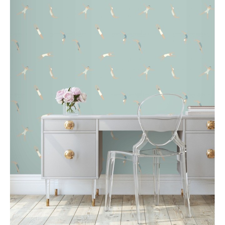 Papel pintado de nadadoras fondo azul piscina - Ninette 128743