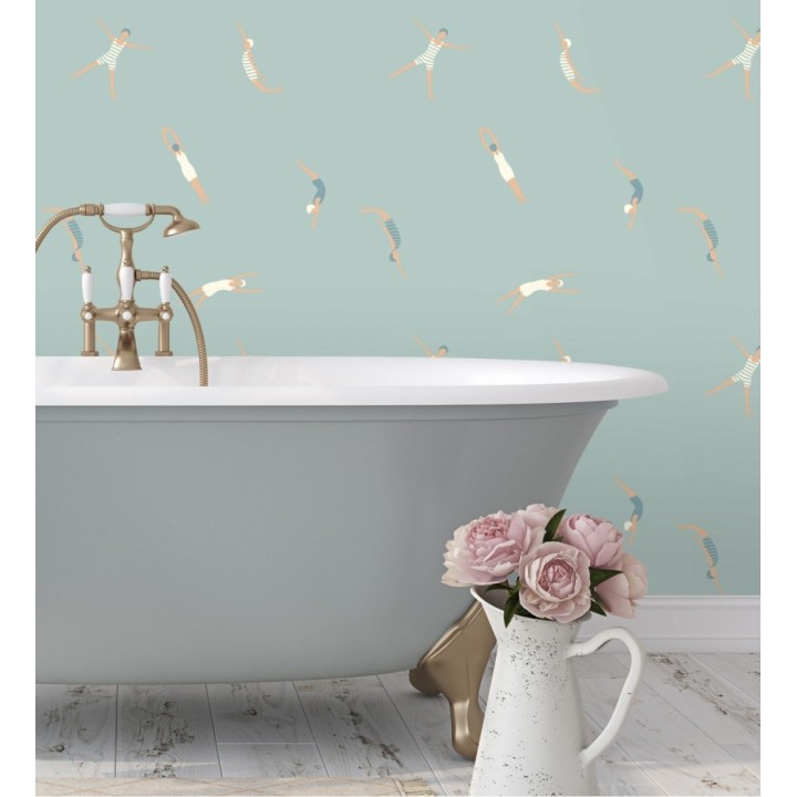 Papel pintado de nadadoras fondo azul piscina - Ninette 128743