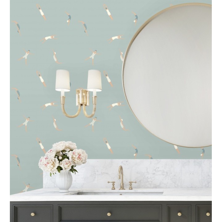 Papel pintado de nadadoras fondo azul piscina - Ninette 128743