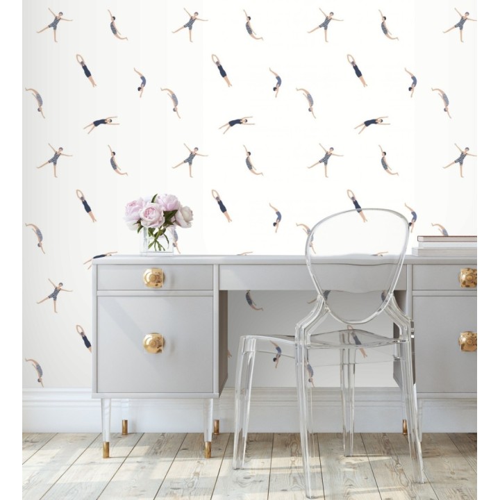 Papel pintado de nadadoras fondo blanco - Ninette 128744